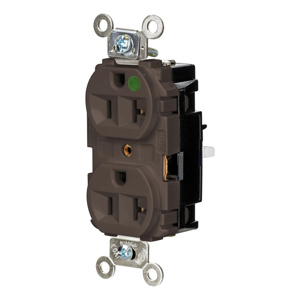 Hubbell Wiring Straight Blade Duplex Receptacles 20 A 125 V 2P3W 5-20R Hospital EdgeConnect™ HBL® Extra Heavy Duty Max Dry Location Brown