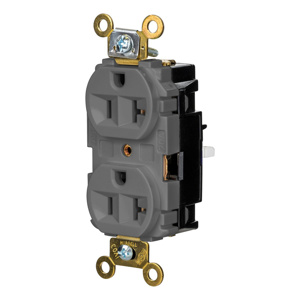 Hubbell Wiring Straight Blade Duplex Receptacles 20 A 125 V 2P3W 5-20R Specification EdgeConnect™ HBL® Extra Heavy Duty Max Dry Location Gray