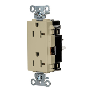 Hubbell Wiring Straight Blade Decorator Duplex Receptacles 20 A 125 V 2P3W 5-20R Specification EdgeConnect™ Style Line® HBL® Extra Heavy Duty Max Dry Location Ivory