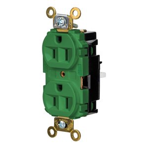 Hubbell Wiring Straight Blade Duplex Receptacles 15 A 125 V 2P3W 5-15R Specification EdgeConnect™ HBL® Extra Heavy Duty Max Dry Location Green