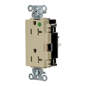 Hubbell Wiring Straight Blade Decorator Duplex Receptacles 20 A 125 V 2P3W 5-20R Hospital EdgeConnect™ Style Line® HBL® Extra Heavy Duty Max Dry Location Ivory