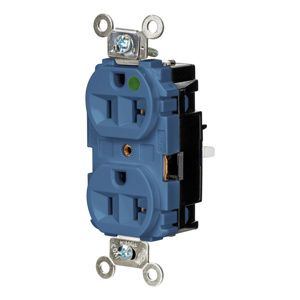 Hubbell Wiring Straight Blade Duplex Receptacles 20 A 125 V 2P3W 5-20R Hospital EdgeConnect™ HBL® Extra Heavy Duty Max Dry Location Blue