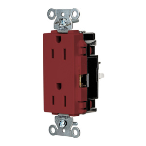 Hubbell Wiring Straight Blade Decorator Duplex Receptacles 15 A 125 V 2P3W 5-15R Specification EdgeConnect™ Style Line® HBL® Extra Heavy Duty Max Dry Location Red