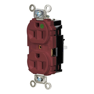 Hubbell Wiring Straight Blade Duplex Receptacles 15 A 125 V 2P3W 5-15R Hospital EdgeConnect™ HBL® Extra Heavy Duty Max Dry Location Red