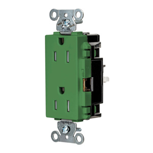 Hubbell Wiring Straight Blade Decorator Duplex Receptacles 15 A 125 V 2P3W 5-15R Commercial EdgeConnect™ Style Line® Tamper-resistant Green
