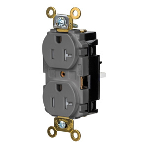 Hubbell Wiring Straight Blade Duplex Receptacles 20 A 125 V 2P3W 5-20R Specification EdgeConnect™ HBL® Extra Heavy Duty Max Tamper-resistant Gray