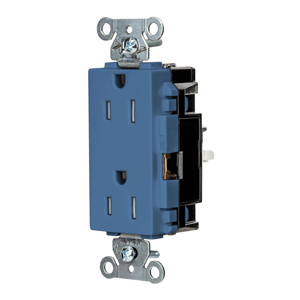 Hubbell Wiring Straight Blade Decorator Duplex Receptacles 15 A 125 V 2P3W 5-15R Specification EdgeConnect™ Style Line® HBL® Extra Heavy Duty Max Tamper-resistant Blue