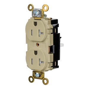 Hubbell Wiring Straight Blade Duplex Receptacles 20 A 125 V 2P3W 5-20R Specification EdgeConnect™ HBL® Extra Heavy Duty Max Tamper-resistant Ivory