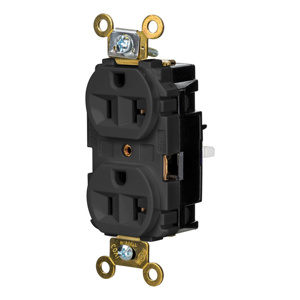 Hubbell Wiring Straight Blade Duplex Receptacles 20 A 125 V 2P3W 5-20R Specification EdgeConnect™ HBL® Extra Heavy Duty Max Dry Location Black