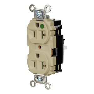 Hubbell Wiring Straight Blade Duplex Receptacles 20 A 125 V 2P3W 5-20R Hospital EdgeConnect™ HBL® Extra Heavy Duty Max Dry Location Ivory