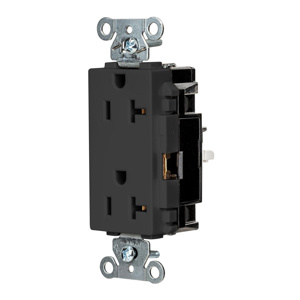 Hubbell Wiring Straight Blade Decorator Duplex Receptacles 20 A 125 V 2P3W 5-20R Specification EdgeConnect™ Style Line® HBL® Extra Heavy Duty Max Dry Location Black