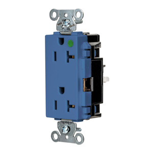 Hubbell Wiring Straight Blade Decorator Duplex Receptacles 20 A 125 V 2P3W 5-20R Hospital EdgeConnect™ Style Line® HBL® Extra Heavy Duty Max Dry Location Blue