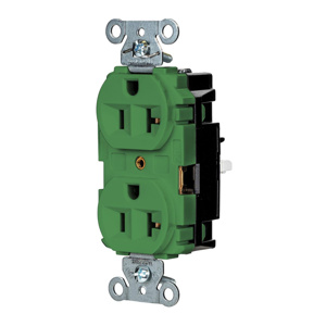 Hubbell Wiring Straight Blade Duplex Receptacles 20 A 125 V 2P3W 5-20R Commercial/Industrial EdgeConnect™ Hubbell-Pro™ Dry Location Green