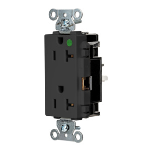 Hubbell Wiring Straight Blade Decorator Duplex Receptacles 20 A 125 V 2P3W 5-20R Hospital EdgeConnect™ Style Line® HBL® Extra Heavy Duty Max Dry Location Black