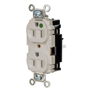 Hubbell Wiring Straight Blade Duplex Receptacles 15 A 125 V 2P3W 5-15R Hospital EdgeConnect™ HBL® Extra Heavy Duty Max Dry Location Light Almond