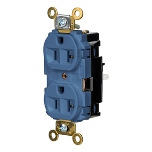 Hubbell Wiring Straight Blade Duplex Receptacles 20 A 125 V 2P3W 5-20R Specification EdgeConnect™ HBL® Extra Heavy Duty Max Dry Location Blue