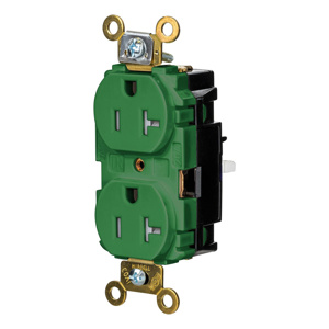 Hubbell Wiring Straight Blade Duplex Receptacles 20 A 125 V 2P3W 5-20R Specification EdgeConnect™ HBL® Extra Heavy Duty Max Tamper-resistant Green