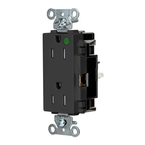 Hubbell Wiring Straight Blade Decorator Duplex Receptacles 15 A 125 V 2P3W 5-15R Hospital EdgeConnect™ Style Line® HBL® Extra Heavy Duty Max Tamper-resistant Black