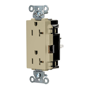 Hubbell Wiring Straight Blade Decorator Duplex Receptacles 20 A 125 V 2P3W 5-20R Commercial EdgeConnect™ Style Line® Dry Location Ivory