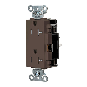 Hubbell Wiring Straight Blade Decorator Duplex Receptacles 20 A 125 V 2P3W 5-20R Specification EdgeConnect™ Style Line® HBL® Extra Heavy Duty Max Tamper-resistant Brown