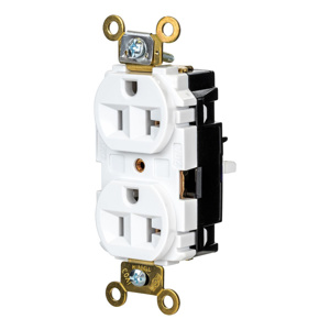 Hubbell Wiring Straight Blade Duplex Receptacles 20 A 125 V 2P3W 5-20R Specification EdgeConnect™ HBL® Extra Heavy Duty Max Dry Location White