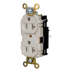 Hubbell Wiring Straight Blade Duplex Receptacles 20 A 125 V 2P3W 5-20R Specification EdgeConnect™ HBL® Extra Heavy Duty Max Dry Location Light Almond