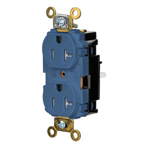 Hubbell Wiring Straight Blade Duplex Receptacles 20 A 125 V 2P3W 5-20R Specification EdgeConnect™ HBL® Extra Heavy Duty Max Tamper-resistant Blue