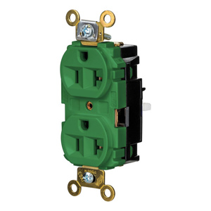 Hubbell Wiring Straight Blade Duplex Receptacles 20 A 125 V 2P3W 5-20R Specification EdgeConnect™ HBL® Extra Heavy Duty Max Dry Location Green