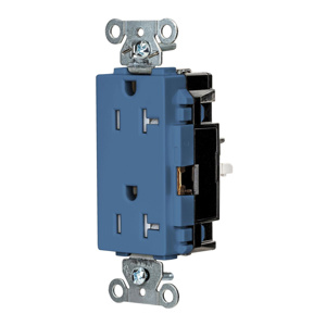 Hubbell Wiring Straight Blade Decorator Duplex Receptacles 20 A 125 V 2P3W 5-20R Specification EdgeConnect™ Style Line® HBL® Extra Heavy Duty Max Tamper-resistant Blue