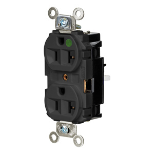 Hubbell Wiring Straight Blade Duplex Receptacles 20 A 125 V 2P3W 5-20R Hospital EdgeConnect™ HBL® Extra Heavy Duty Max Dry Location Black