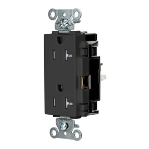 Hubbell Wiring Straight Blade Decorator Duplex Receptacles 20 A 125 V 2P3W 5-20R Specification EdgeConnect™ Style Line® HBL® Extra Heavy Duty Max Tamper-resistant Black