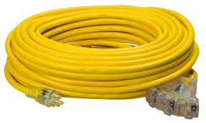 Southwire Lighted SJTW Extension Cords 15 A 125 V 12/3 100 ft Yellow Straight 5-15P/5-15R