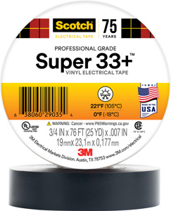3M 33 Super Series Vinyl Electrical Tape 3/4 in x 76 ft 7 mil Black