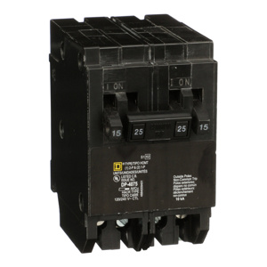 Square D Homeline™ HOMT Plug-in Quad Tandem Circuit Breakers 2 x 15 A, 1 x 25 A 120/240 VAC 10 kAIC 2 Pole
