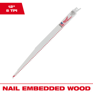 Milwaukee SAWZALL® Reciprocating Saw Blades 25 Piece 5 TPI 12 in Nail-embedded Wood Fang Tip, Thin Kerf