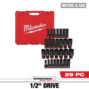 Milwaukee Metric / SAE Socket Sets Deep 1/2 in 29 Piece 6 Point