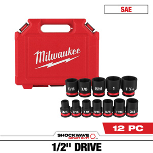 Milwaukee SAE Socket Sets Standard 1/2 in 12 Piece 6 Point