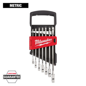 Milwaukee Ratcheting Combination Wrench Sets 7 Piece 8 mm, 10 mm, 12 mm, 13 mm, 14 mm, 15 mm, 17 mm Metric