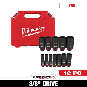 Milwaukee SAE Socket Sets Deep 3/8 in 12 Piece 6 Point