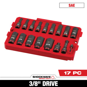 Milwaukee SAE Socket Sets Deep 3/8 in 17 Piece 6 Point