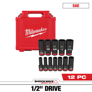 Milwaukee SAE Socket Sets Deep 1/2 in 12 Piece 6 Point