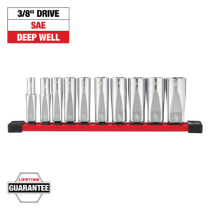 Milwaukee SAE Socket Sets Deep 3/8 in 10 Piece 6 Point