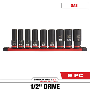Milwaukee SAE Socket Sets Deep 1/2 in 9 Piece 6 Point