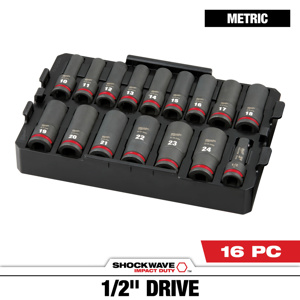 Milwaukee Metric Socket Sets Deep 1/2 in 16 Piece 6 Point