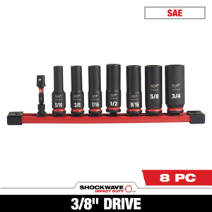 Milwaukee SAE Socket Sets Deep 3/8 in 8 Piece 6 Point