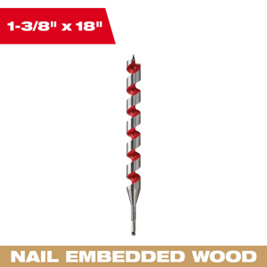 Milwaukee Screw Point Ship Auger Drill Bits 1-3/8 x 18 in High Speed Steel Hexagonal 7/16 in