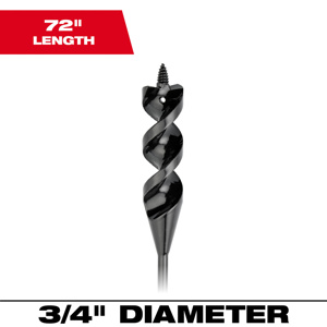 Milwaukee Screw Point Cable Auger Drill Bits 3/4 x 72 in Metal 3 Flat Shank