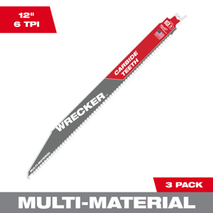 Milwaukee SAWZALL® Reciprocating Saw Blades 3 Piece 6 TPI 12 in Metal, Wood Demo, Fang Tip
