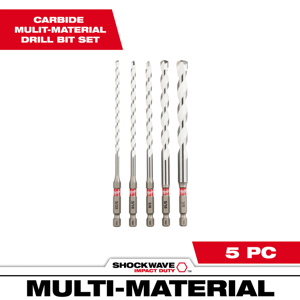 Milwaukee Multi-material Drill Bit Sets 5 Piece Carbide Tipped 5/32 - 3/8 in 1/4 in Hex Shank