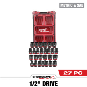 Milwaukee Metric / SAE Socket Sets Standard 1/2 in 27 Piece 6 Point